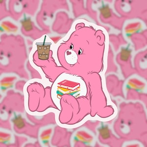 Libros y café, Osito Cariñosito, Pegatinas para Kindle, Pegatinas para amantes de los libros, Pegatinas de café, Café helado y libros, Osito Cariñosito, Amante de los libros, Pegatinas para lectores