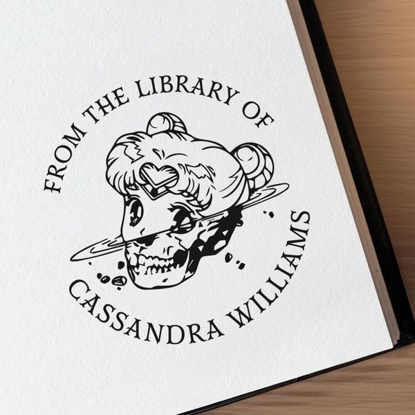 Custom Ex Libris Umbra Stamp - From the Library of Personalized Gothic Skull Sailor Moon - Anime Book Lover Gift Stamper