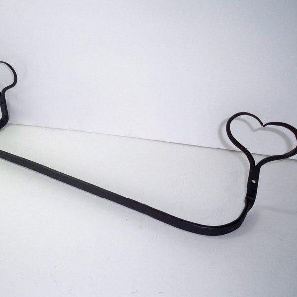 Black Iron towel bar with hearts handforged comes in different sizes convo custom size