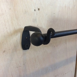 Door Rod and brackets set 28-58  inchs long door iron wall hanging handforged close to wall hammered knobend