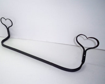 Black Iron towel bar with hearts handforged comes in different sizes convo custom size