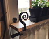 Window Shelf Bracket Black Iron hold curtain rod or shelf quilt wall hanging hook holds a1 1 4 dowel different designs