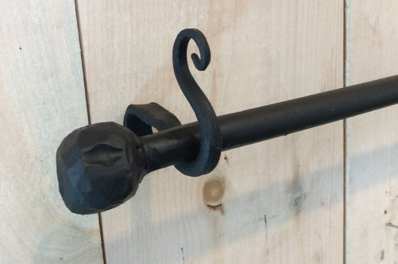 Curtain rod black or bronze wrought iron with knob end Etsy