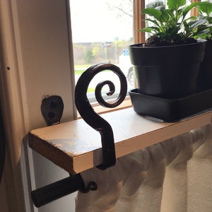 Window shelf BRACKETS holds a curtain rod  different designs black  bronze  copper