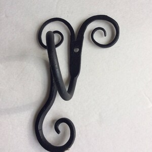 Towel ring scrolls vertical iron handforged black unique wall mounted small space image 5