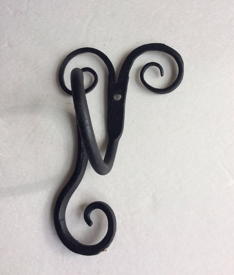 Towel ring scrolls vertical iron handforged black unique wall mounted small space image 5