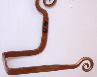 Scroll toilet tissue holder hand towel metal copper bronze or black hand forged wrought iron paper towel infinity scroll
