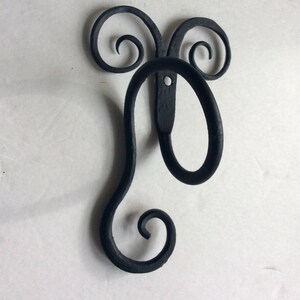 Towel ring scrolls vertical iron handforged black unique wall mounted small space image 3