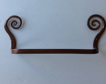 Scroll Towel bar Copper finish black or bronze holds towels in bathroom different sizes available hand forged metal