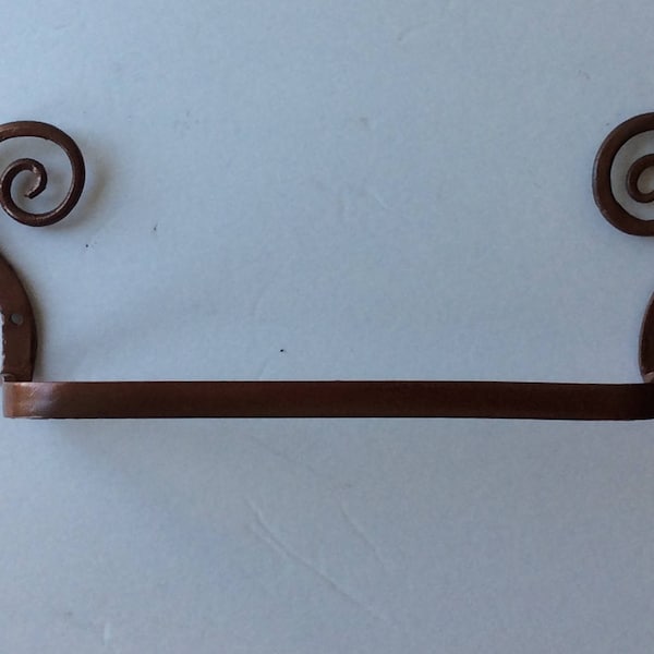 Scroll Towel bar Copper finish black or bronze holds towels in bathroom different sizes available hand forged metal