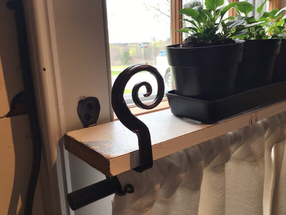 Window Shelf Bracket Black Iron Hold Curtain Rod Or Shelf Etsy