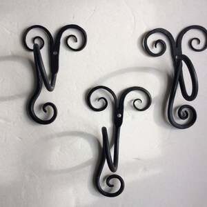 Towel ring scrolls vertical iron handforged black unique wall mounted small space image 6