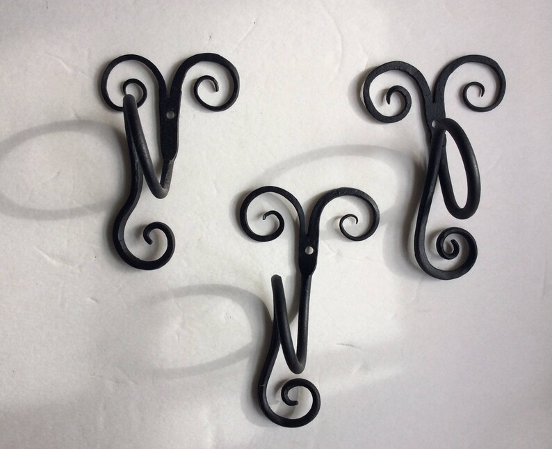 Towel ring scrolls vertical iron handforged black unique wall mounted small space image 6