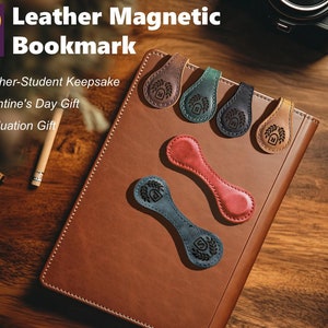 Engraved Magnetic Bookmark, Custom Leather Magnet Book Clip, Design with Name or Initials, Handmade Unique Book Accessories for Him or Her