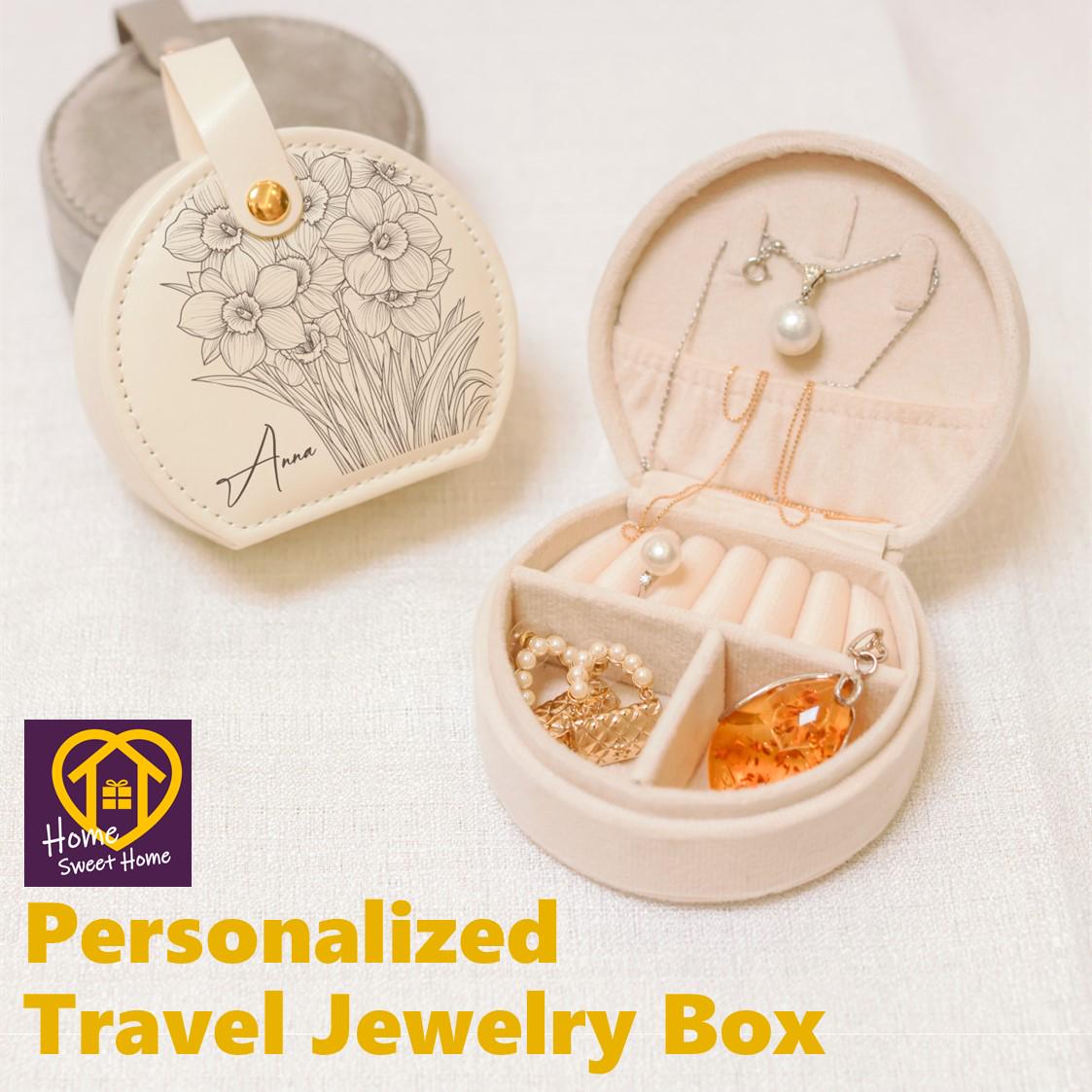Personalized Travel Jewelry Box,Wedding Favors,Christmas Gifts for Her,Bridesmaid Gifts Box,Custom Velvet Jewelry Box,Leather Jewelry Box