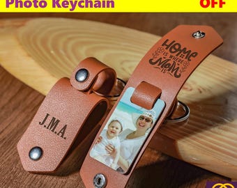 Personalized Leather Photo Keychain, First Mother&#39;s Day Gift, Gift for Dad, Anniversary Gift for Couples, Bridesmaid Gift, Gift for him