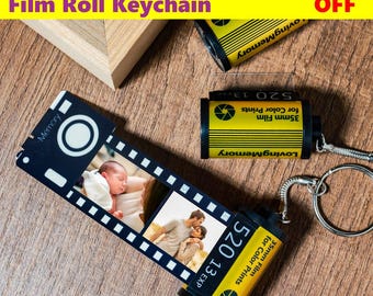 Personalized Photos Film Roll Keychain, Personalize with 5-10 Photos, Gift For Lover Family Friends,  Birthday Anniversary Memorial Gift