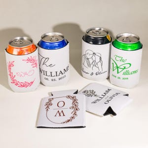 Personalized Wedding Can Coolers: Custom Neoprene Can Sleeves, Monogrammed Favors