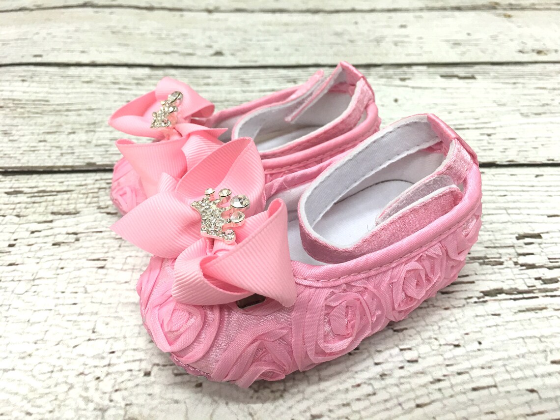 Princess Crown Baby Girl Crib Shoes Ribbon Rosettes With Etsy