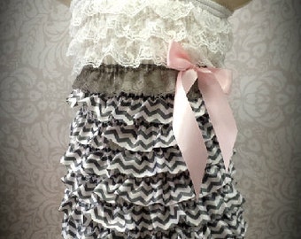 Petti Lace Romper Ruffle Dress  size small , medium, or large Pink, Gray, White CHevron