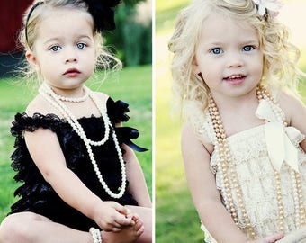 Ruffle Lace Romper with Shoulder Straps and Bow S, M, or L, Photo Prop, Pagent
