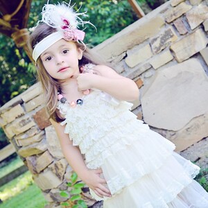 Girls Petti Lace Chiffon Tiered Ruffle Dress Junior Bride Bridal Party Baptism photo prop White or Ivory