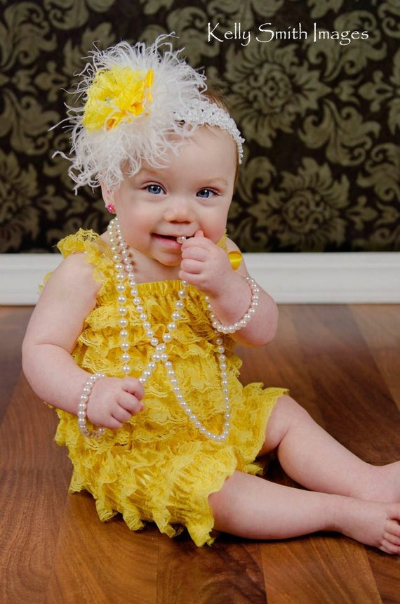 HEADBAND and petti lace ROMPER with Shoulder Straps and Bow Set S, M or L