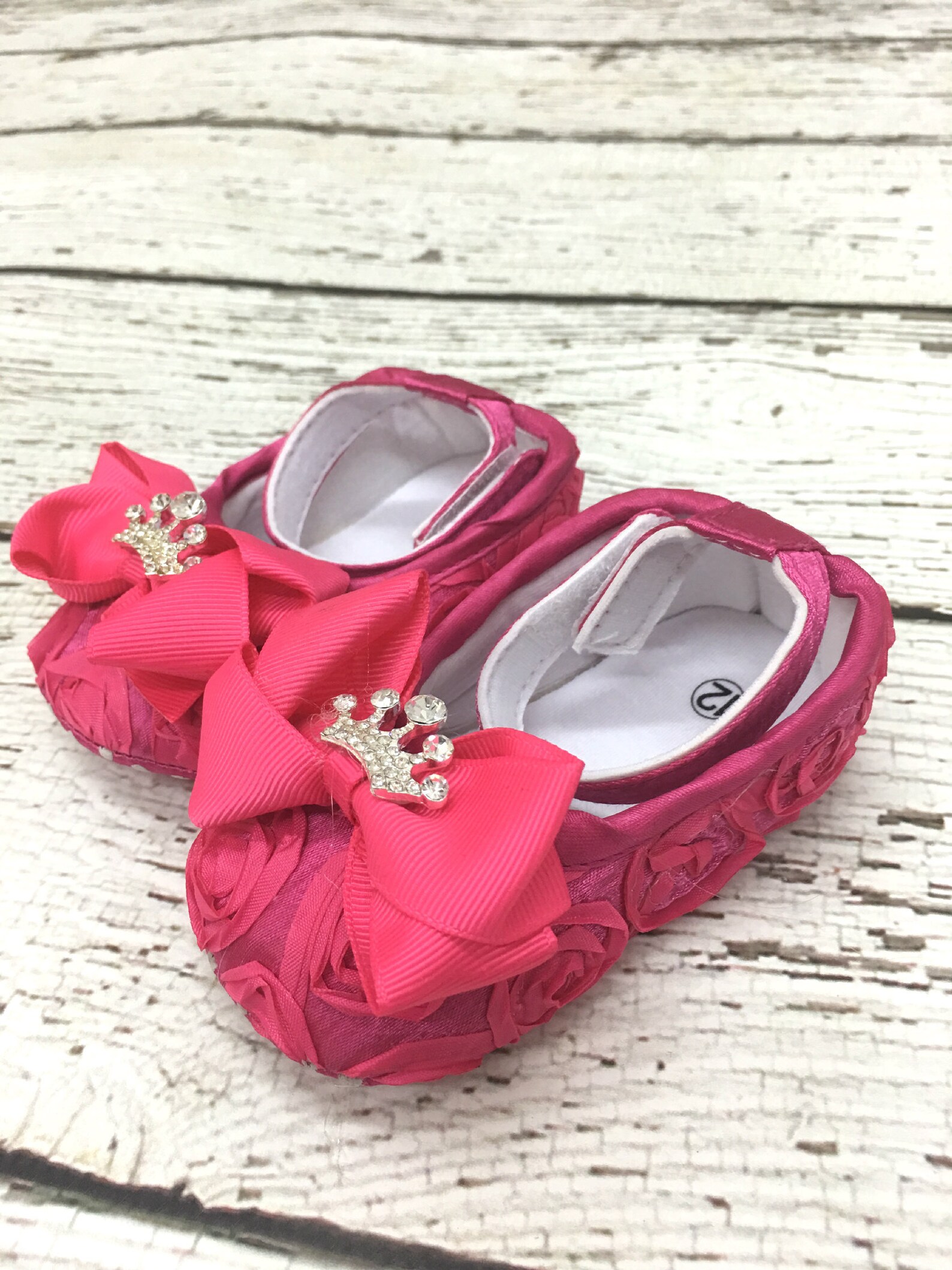 Princess Crown Baby Girl Crib Shoes Ribbon Rosettes With Crystals for
