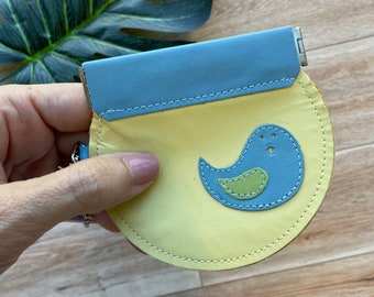 Bird Coin Purse, Snap Purse, Leather Change Purse, Penny Pinch Purse, Round Coin Purse