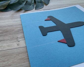 Airplane Card, Blank inside, Great for any Occasion, Handmade with Leather Applique, Birthday Card, Greeting Card, Unique Card, Kids Card