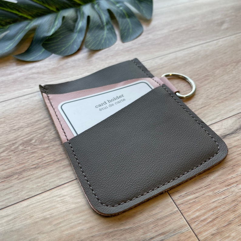 Leather Angular Card holder with 3 slots, holds up to 12 plastic cards, brown and pink image 4