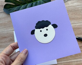 Sheep Art Card, Blank inside, Card for any Occasion, Handmade with Leather Applique, Birthday Card, Greeting Card, Unique Card, Kids Card