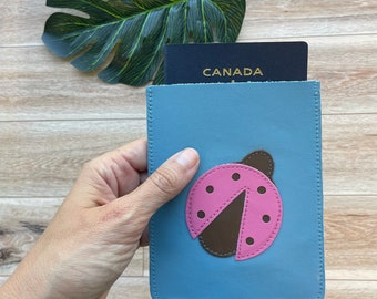 Leather Ladybug Passport Case, Sleeve Style, Fits USA or Canada Passports