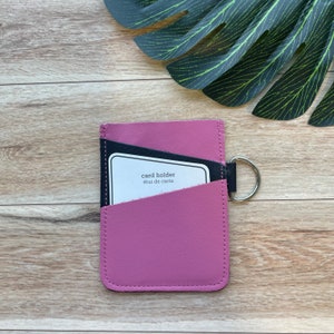Leather Angular Card holder with 3 slots, holds up to 12 plastic cards, pink and black