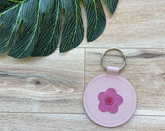 Flower Leather Keychain, Genuine Leather Key Fob