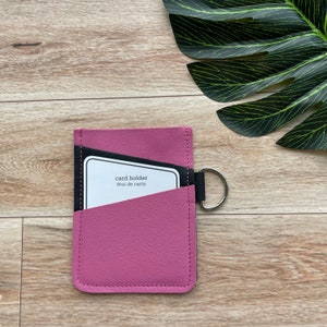 Leather Angular Card holder with 3 slots, holds up to 12 plastic cards, pink and black