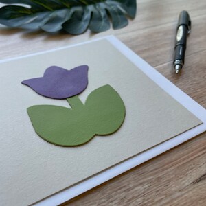 Tulpenkaart, blanco van binnen, ideaal voor elke gelegenheid, handgemaakt met lederen appliqué, verjaardagskaart, wenskaart, unieke kaart, meisjeskaart