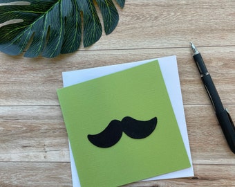 Moustache Card, Blank inside, any Occasion Guy Card, Handmade with Leather Applique, Birthday Card, Greeting Card, Unique Card, Boys Card