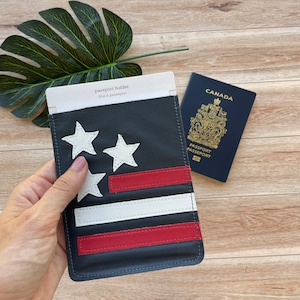 Leather Passport Case, Sleeve Style, Fits USA or Canada Passports, Stars and Stripes Design