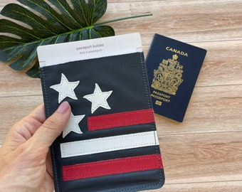 Leather Passport Case, Sleeve Style, Fits USA or Canada Passports, Stars and Stripes Design