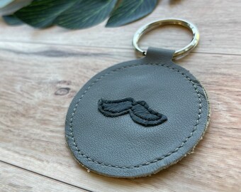 Leather Keychain with Moustache, Genuine Leather Key Fob