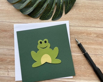Frog Card, Blank inside, Great for any Occasion, Handmade with Leather Applique, Birthday Card, Greeting Card, Unique Card, Kids Card