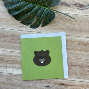 Beaver Art Card, blanco van binnen, ideaal voor elke gelegenheid, handgemaakt met lederen appliqué, verjaardagskaart, wenskaart, unieke kaart, kinderkaart