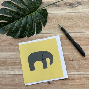Biglietto d'arte con elefante, vuoto all'interno, biglietto per ogni occasione, fatto a mano con applicazioni in pelle, biglietto di compleanno, biglietto di auguri, biglietto unico, biglietto per bambini
