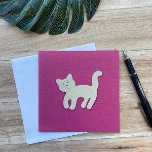 Cartão Kitty Cat, em branco por dentro, ótimo para qualquer ocasião, feito à mão com apliques de couro, cartão de aniversário, cartão de felicitações, cartão exclusivo, cartão infantil