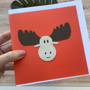 Cartão Moose, em branco por dentro, ótimo para qualquer ocasião, feito à mão com apliques de couro, cartão de aniversário, cartão de felicitações, cartão exclusivo, cartão infantil