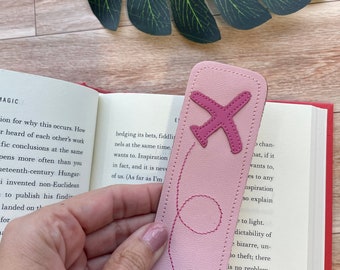 Leather Bookmark with Airplane Design, Pink