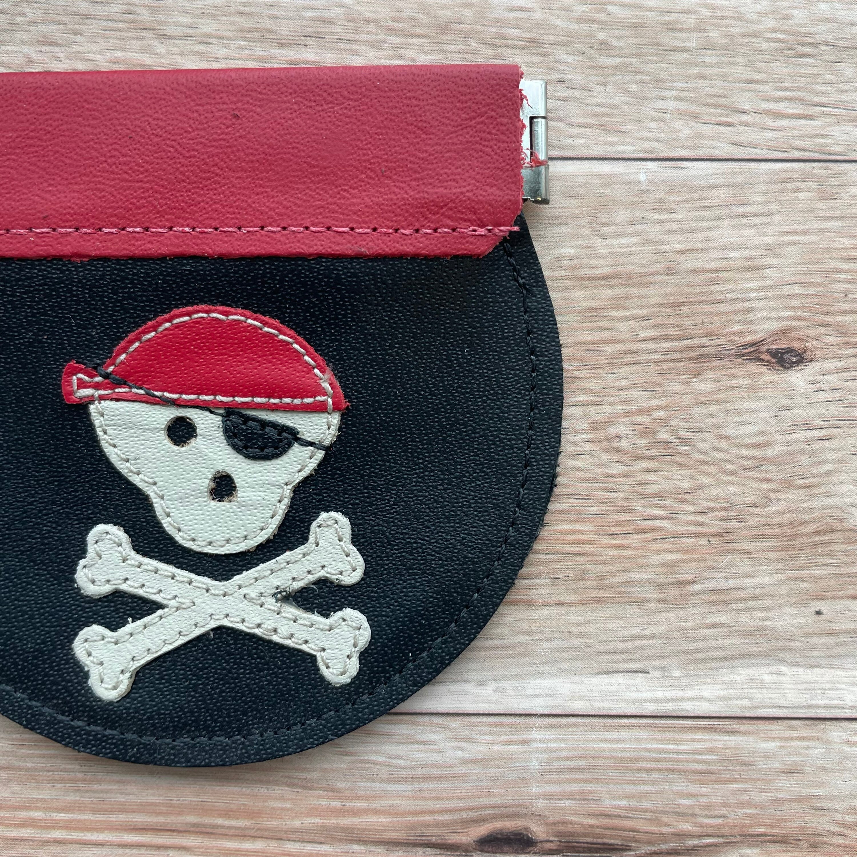 Black Pirate Skull and Crossbones Leather Coin Purse, Round