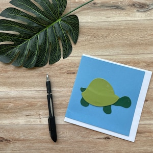 Schildpadkaart, blanco van binnen, ideaal voor elke gelegenheid, handgemaakt met leren appliqué, verjaardagskaart, wenskaart, unieke kaart, kinderkaart