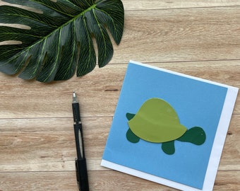 Turtle Card, Blank inside, Great for any Occasion, Handmade with Leather Applique, Birthday Card, Greeting Card, Unique Card, Kids Card